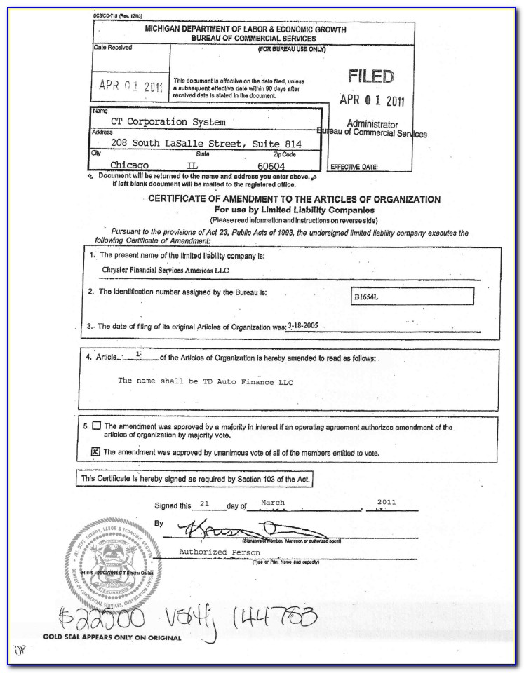 Form For Filing An Llc In Michigan