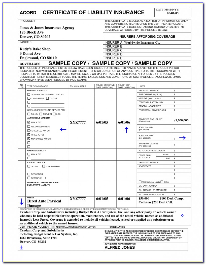 Free Acord Certificate Of Liability Insurance Form