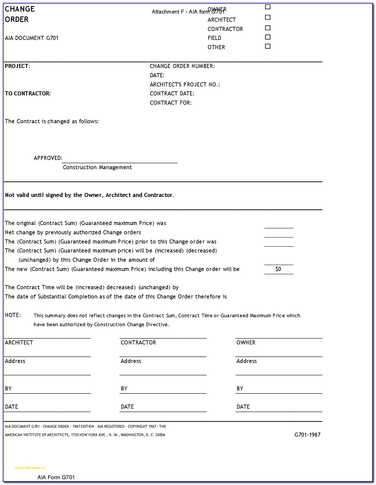 Free Aia Document G702 Fillable Form