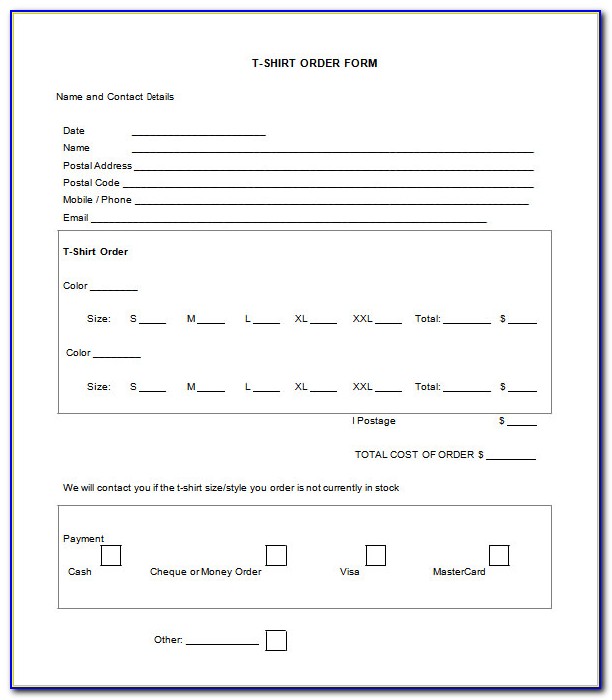 Free Blank T Shirt Order Form Template