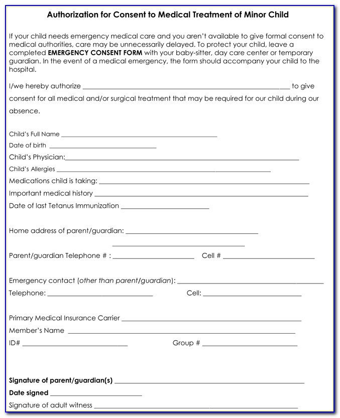 Free Child Medical Consent Form Canada