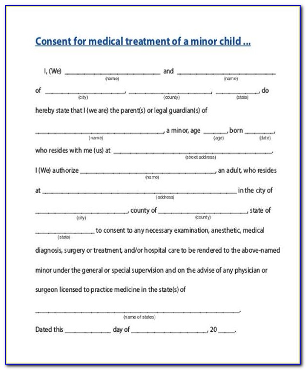 Free Child Medical Consent Form For Grandparents