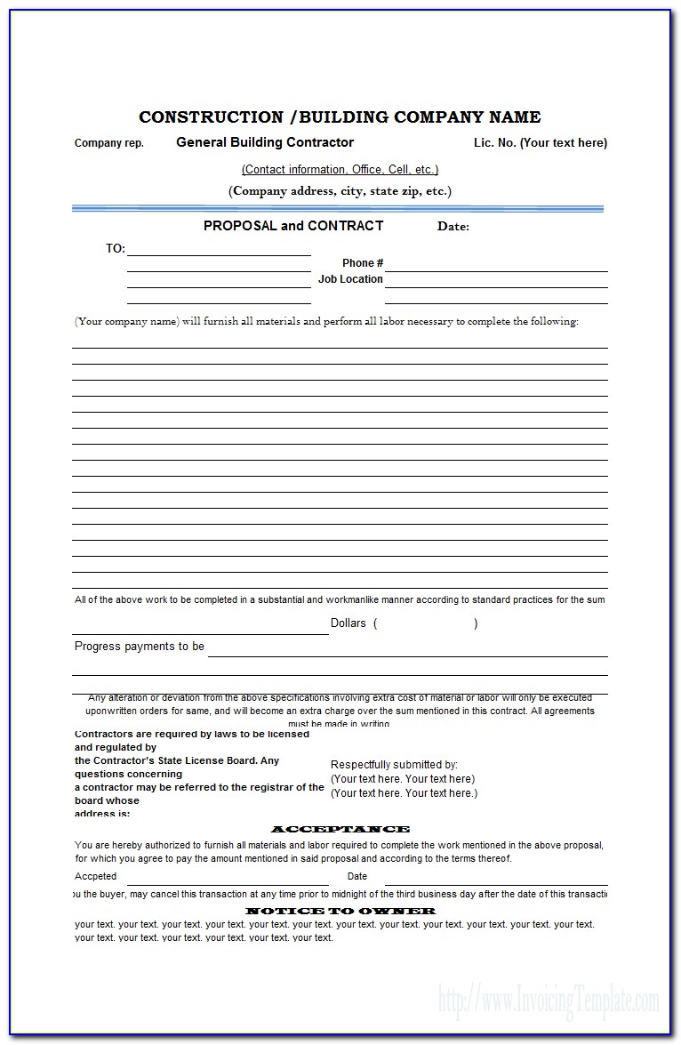 Free Construction Proposal Forms Templates