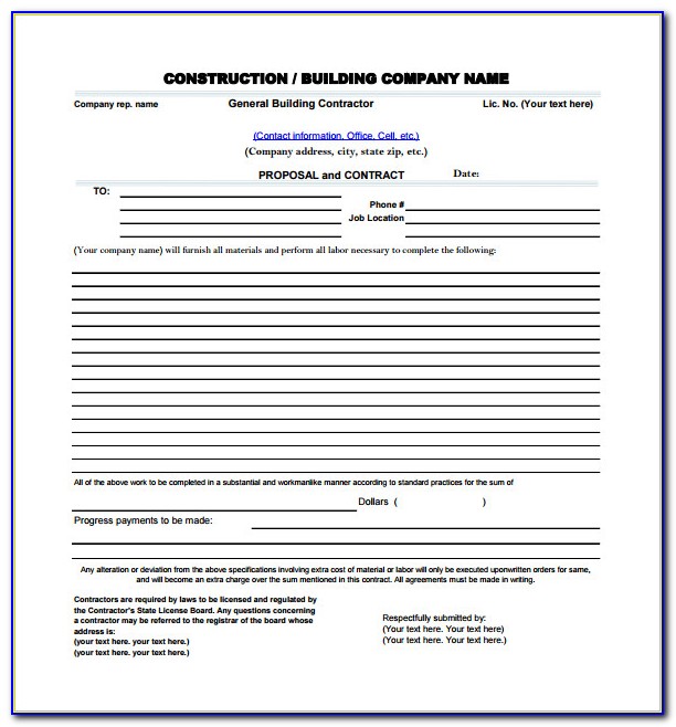 Free Contractor Proposal Forms Templates