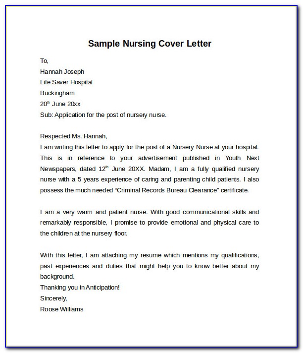 Free Cover Letter Examples For Nursing Assistant