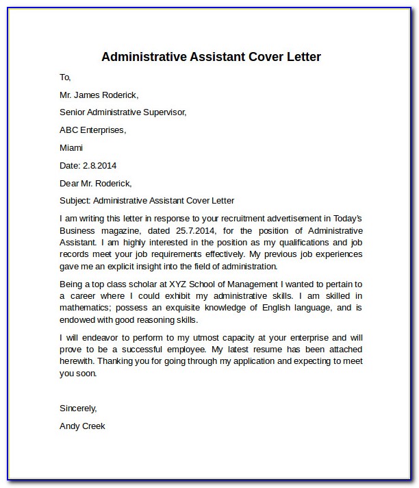 Free Cover Letter Samples For Administrative Assistant