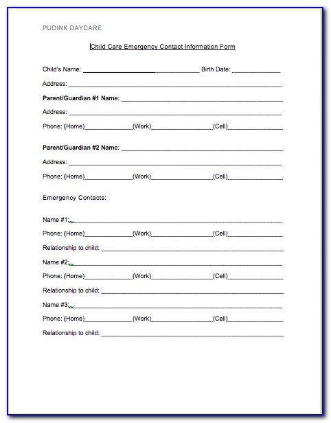 Free Daycare Forms For Parents To Fill Out