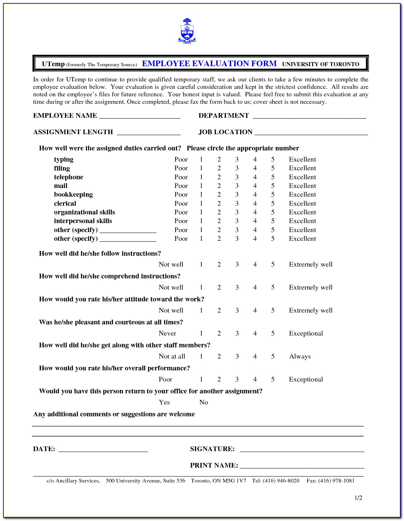 Free Employee Evaluation Form