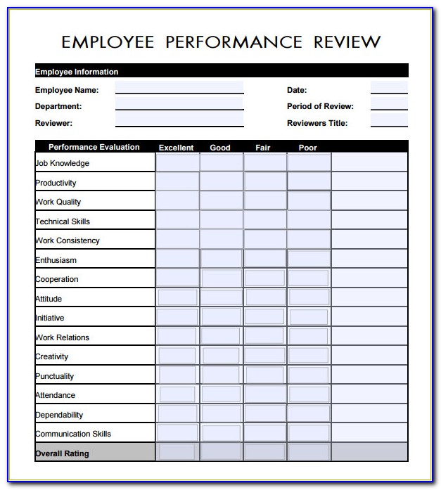 Free Employee Evaluation Forms Templates