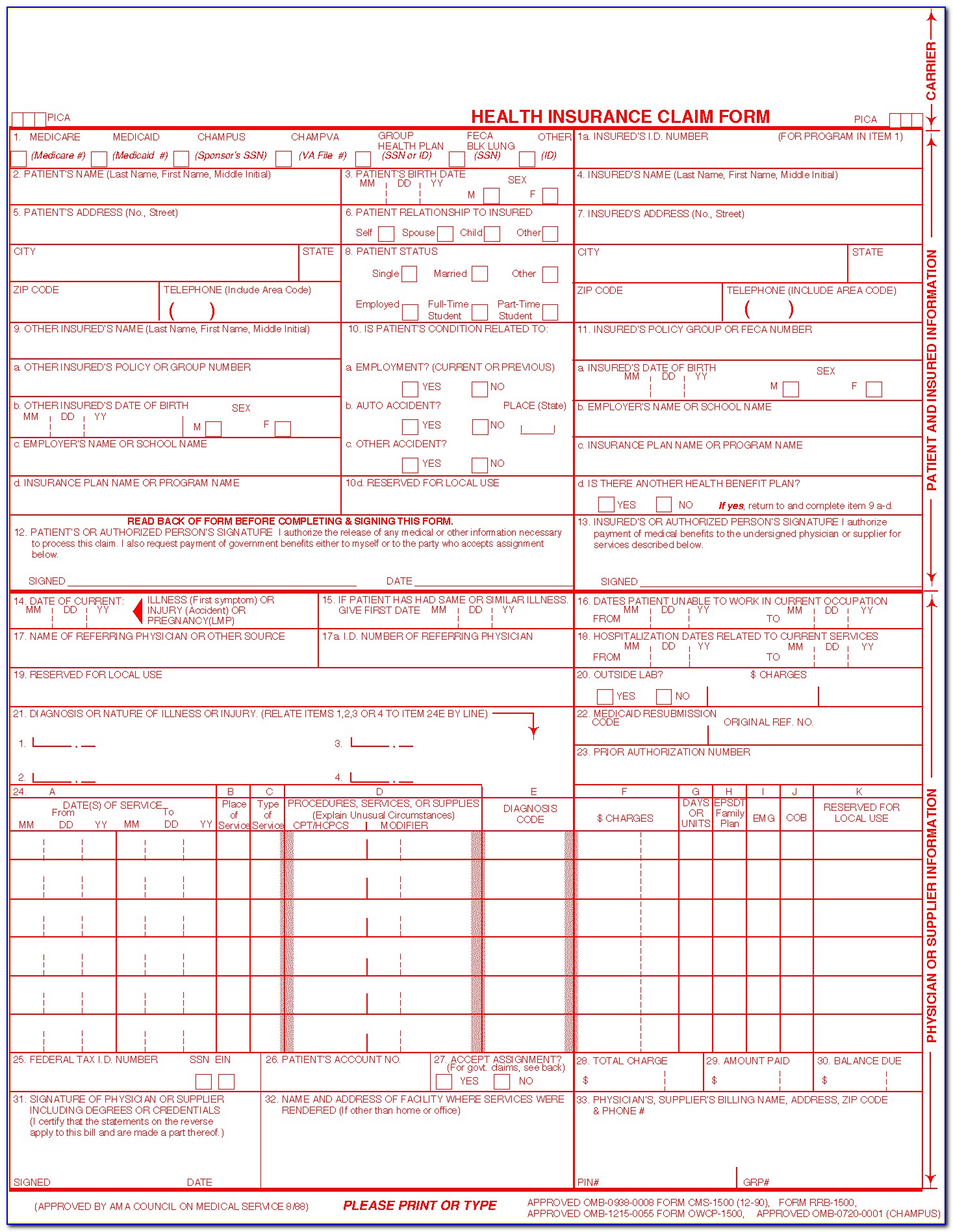 Free Fillable Cms 1500 Claim Form