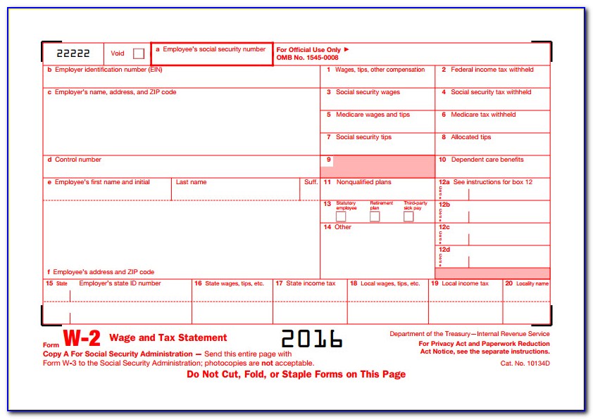Free Fillable W2 Form 2016