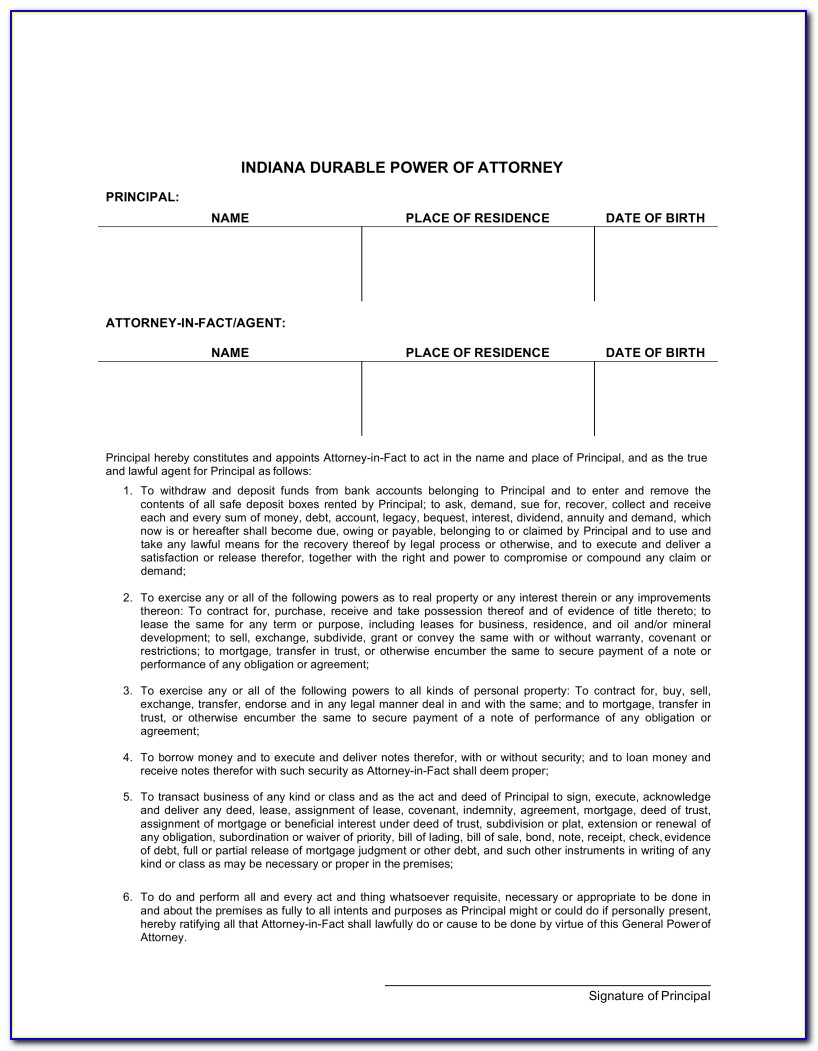 Free General Power Of Attorney Form Indiana
