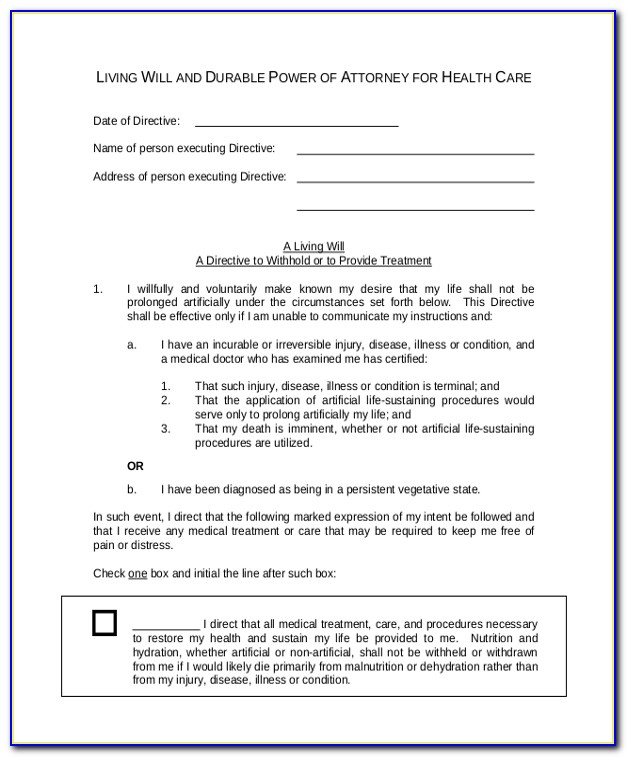 Free Living Will And Durable Power Of Attorney Forms