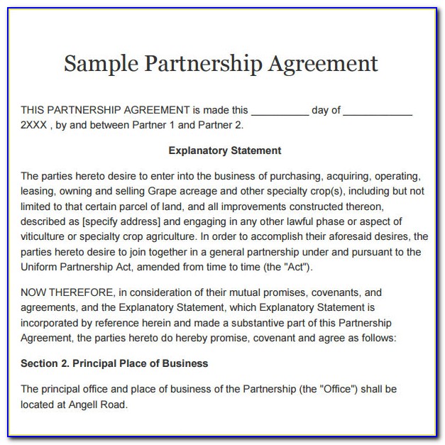 Free Partnership Agreement Form Pdf Nz
