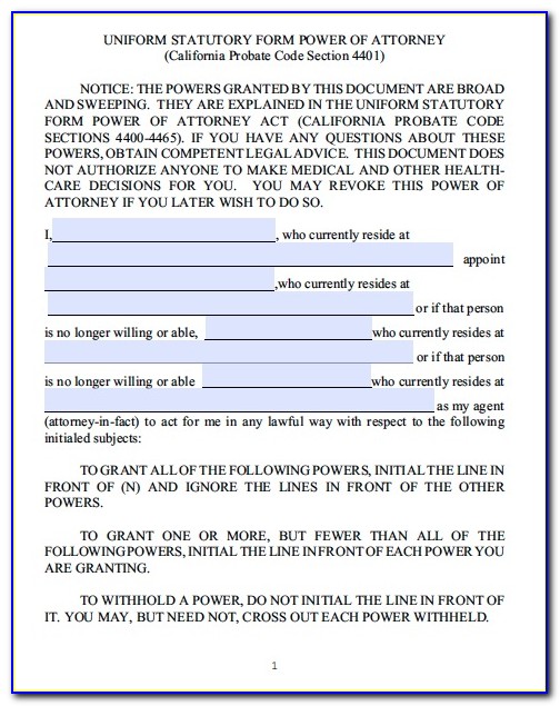 Free Power Of Attorney Form California Real Estate