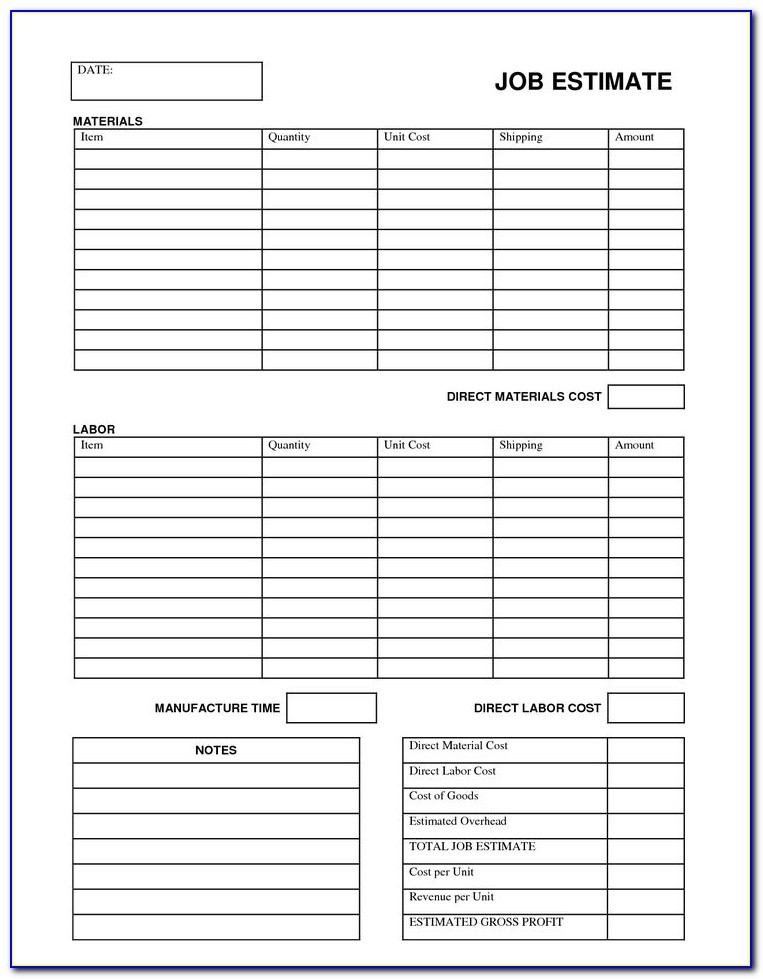 Free Printable Estimate Forms Templates