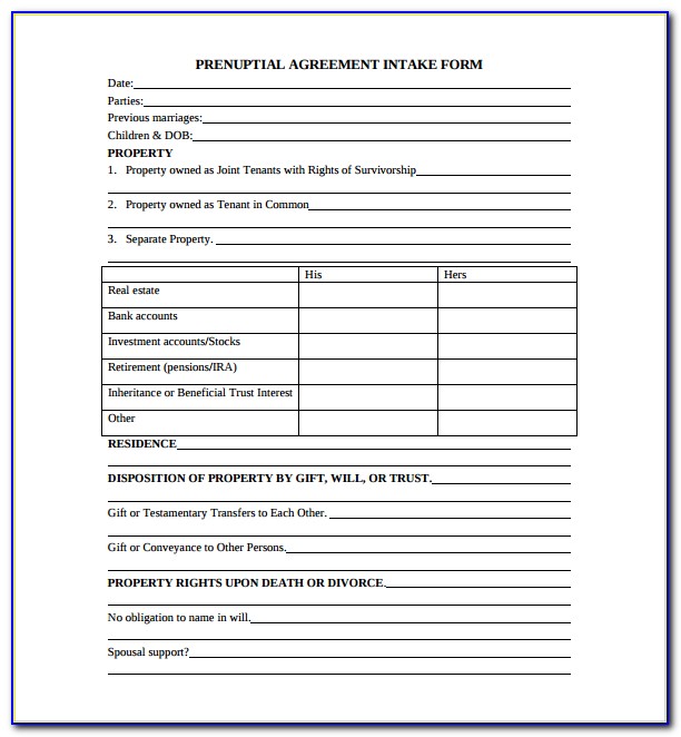 Free Printable Prenuptial Agreement Form California