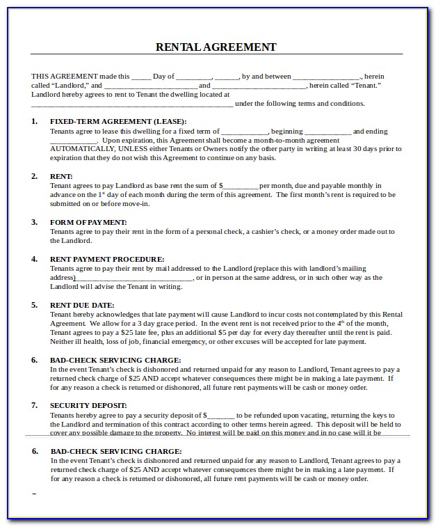 Free Printable Rental Lease Agreement Forms