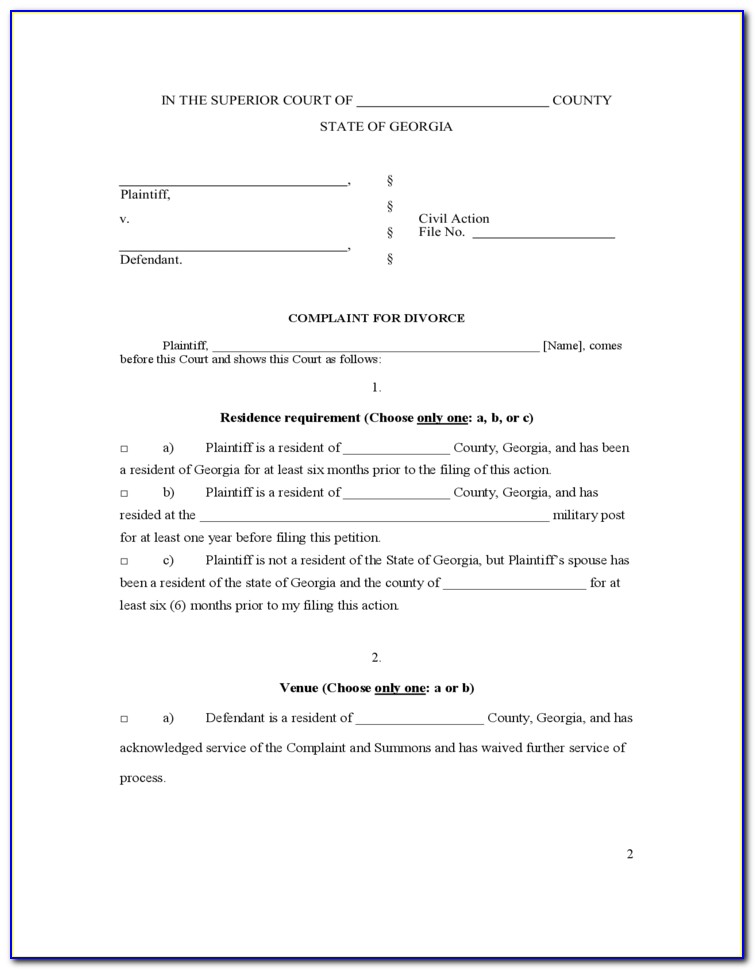 Free Printable Uncontested Divorce Papers Georgia