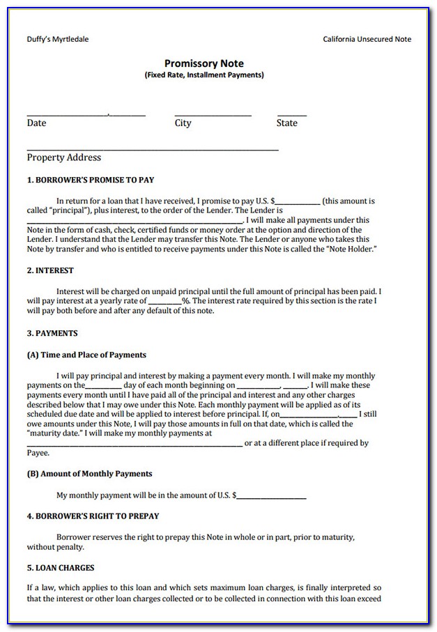 Free Promissory Note Form California