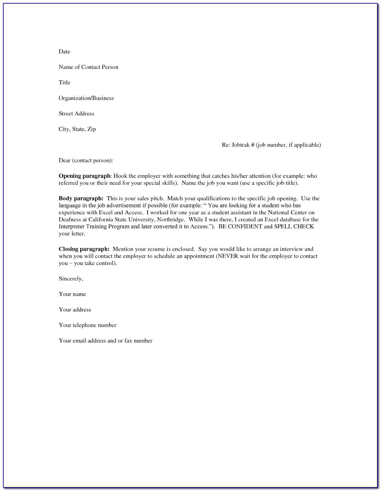 Free Samples Of Cover Letters For Resumes