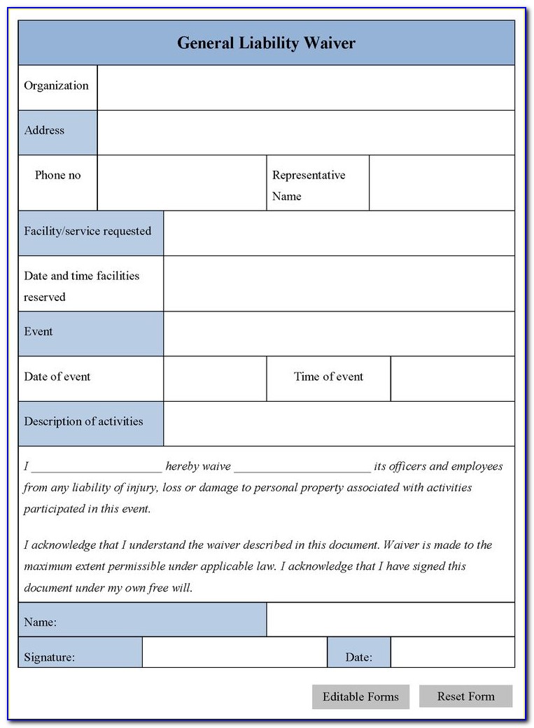 General Liability Waiver Form Canada