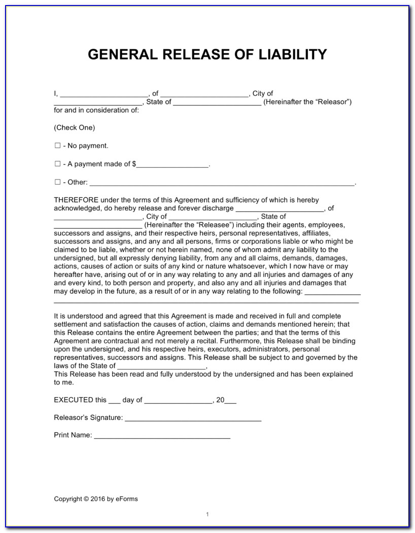 General Liability Waiver Of Subrogation Form