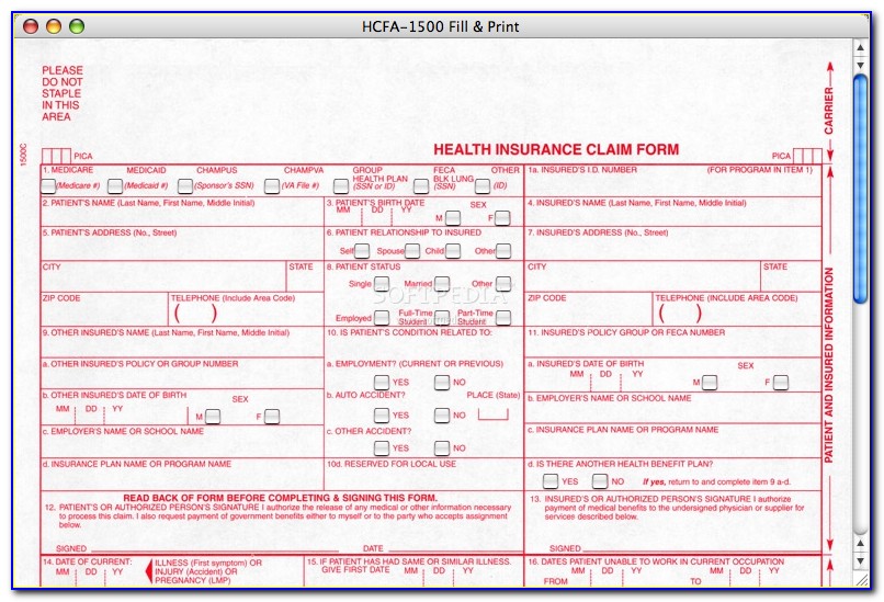 Hcfa 1500 Claim Form Place Of Service Codes