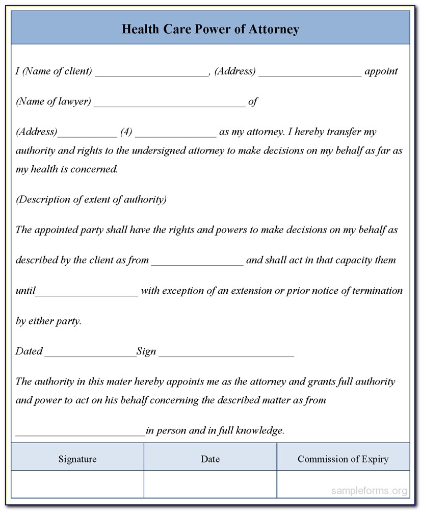 Health Care Power Of Attorney Form Nc
