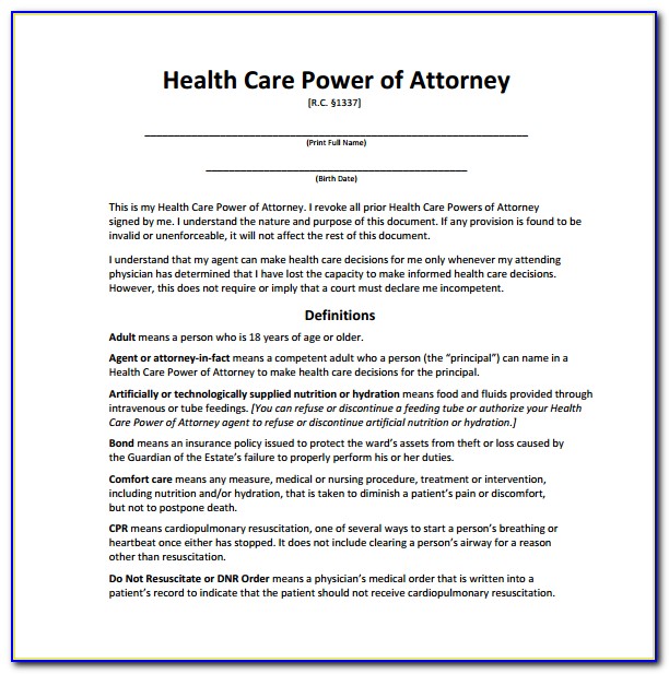 Health Care Power Of Attorney Form Ohio