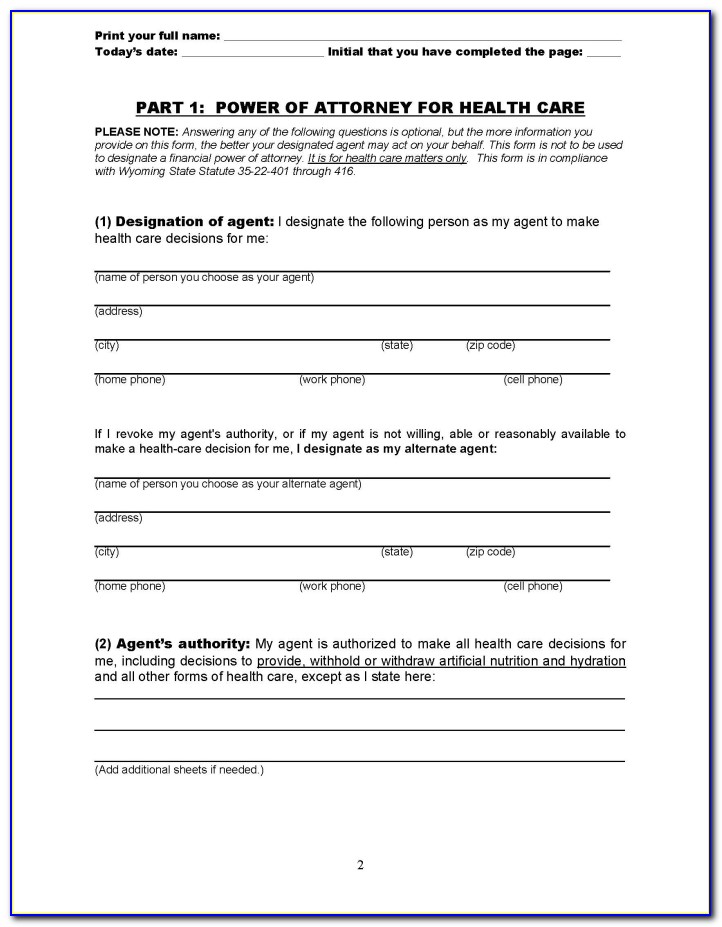 Health Care Power Of Attorney Form South Africa