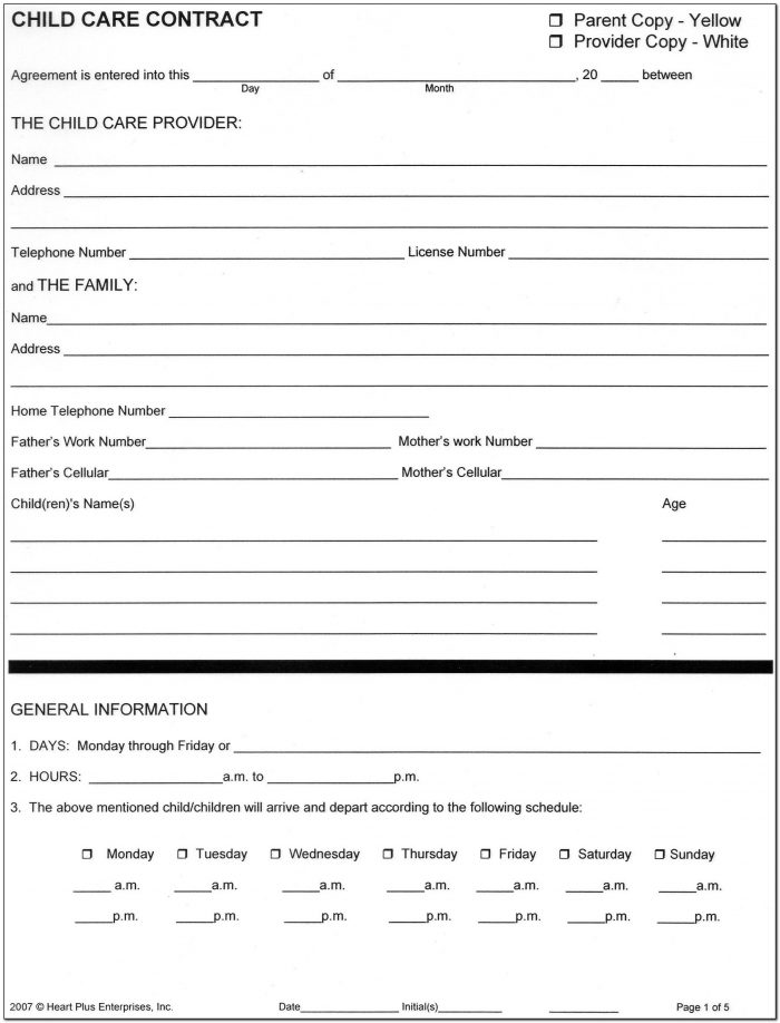 Home Daycare Contract Forms