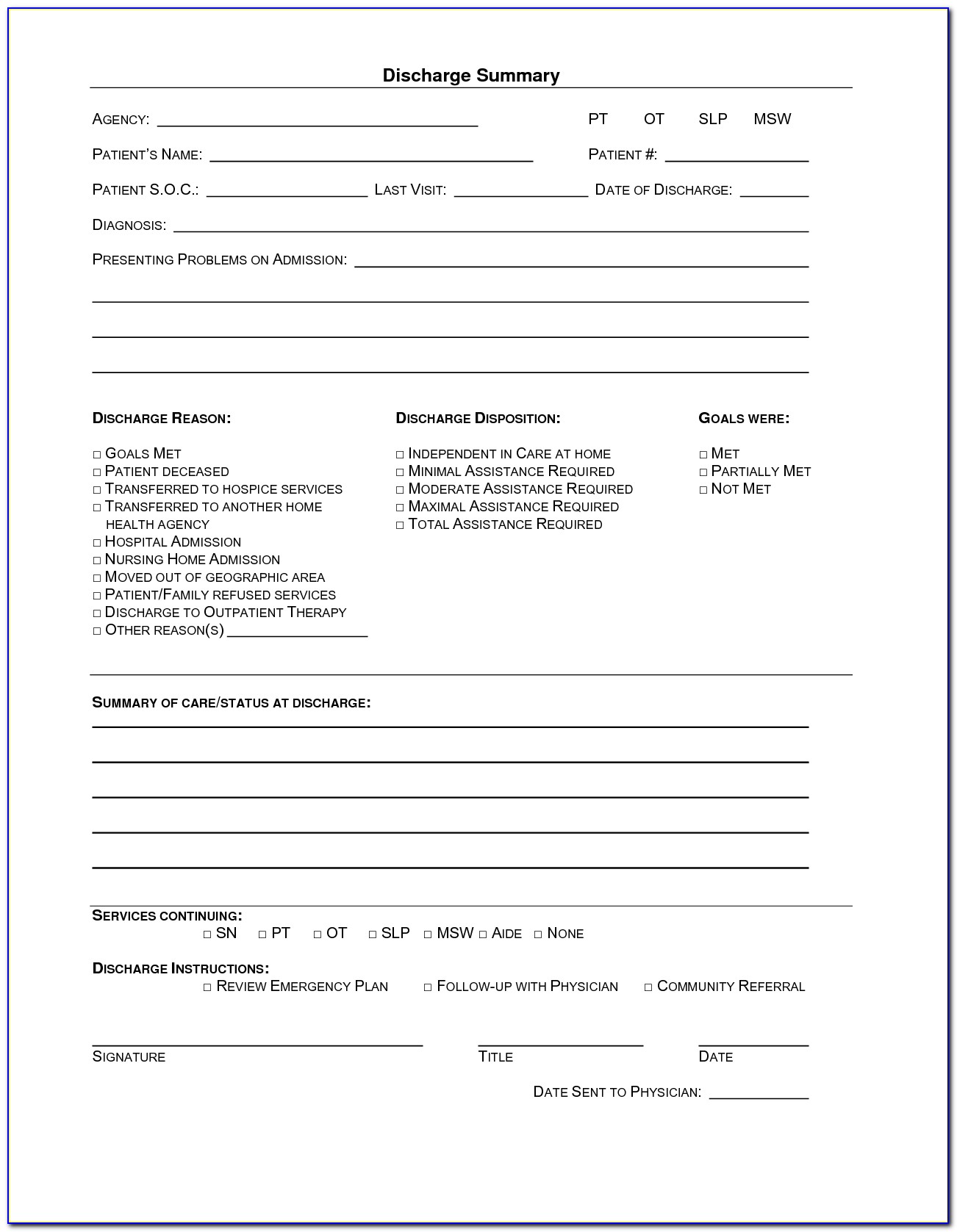 Hospital Discharge Form Template
