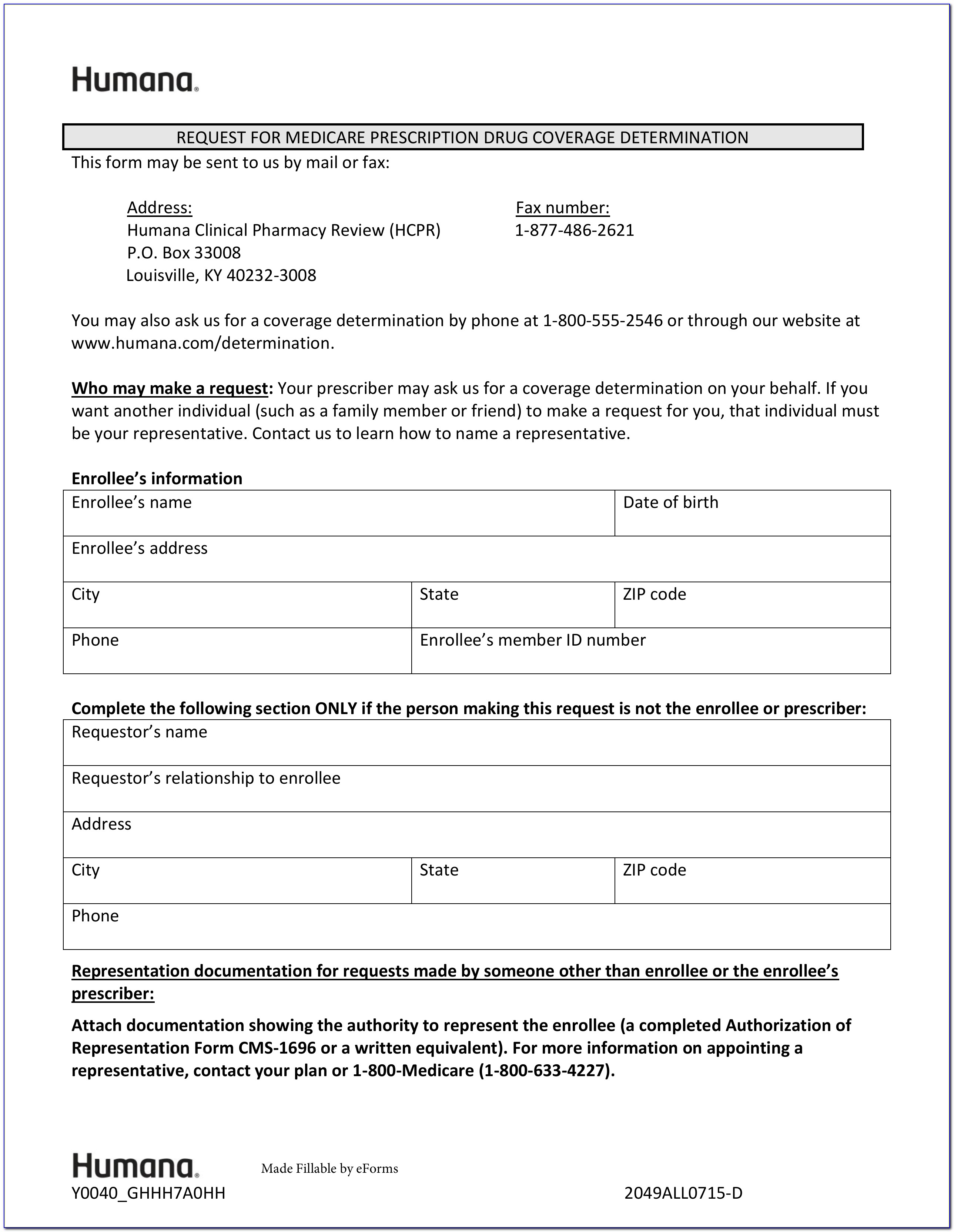 Humana Medicare Part D Prior Authorization Form