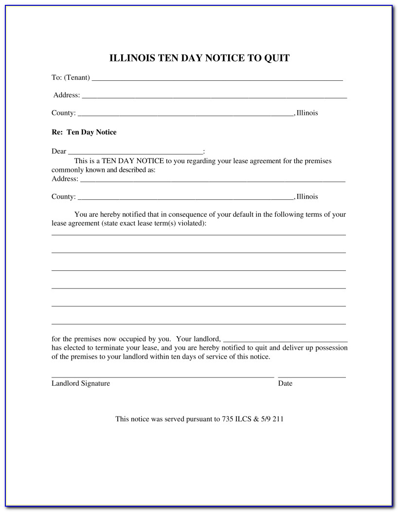 Illinois 10 Day Eviction Notice Form