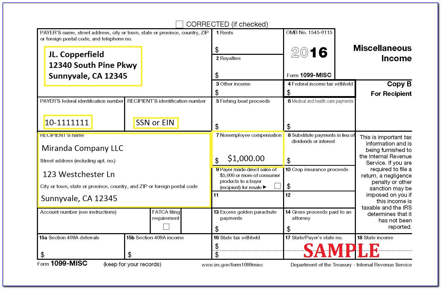 Irs Form 1099 Misc 2016 Fillable