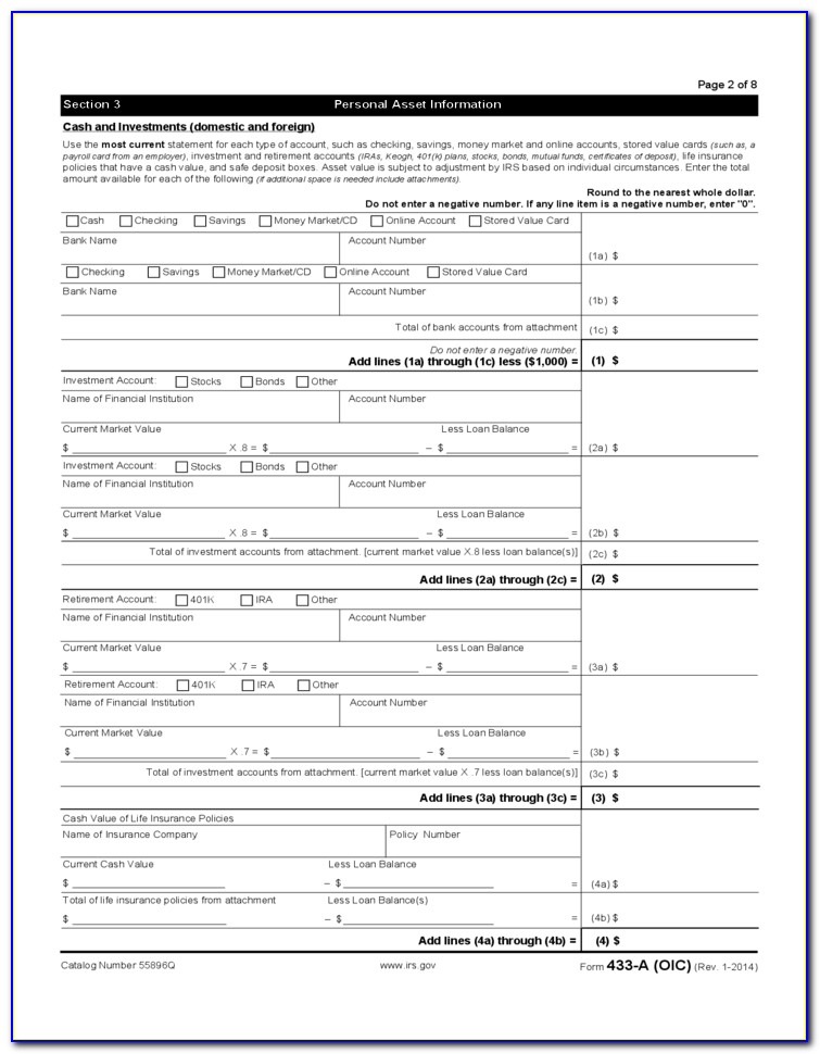 Irs Form 433 A Oic 2017