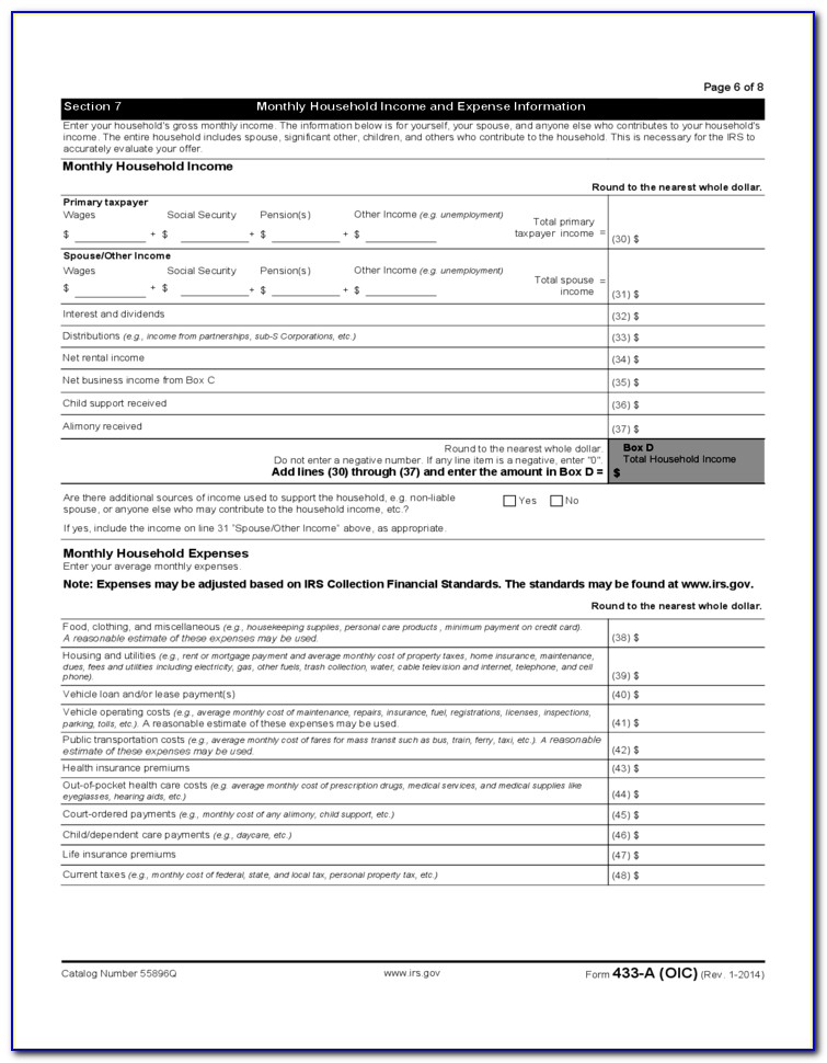 Irs.gov Form 433 A Oic