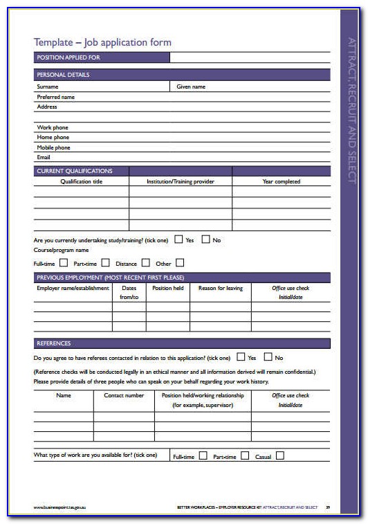 Job Application Form Template Word Free