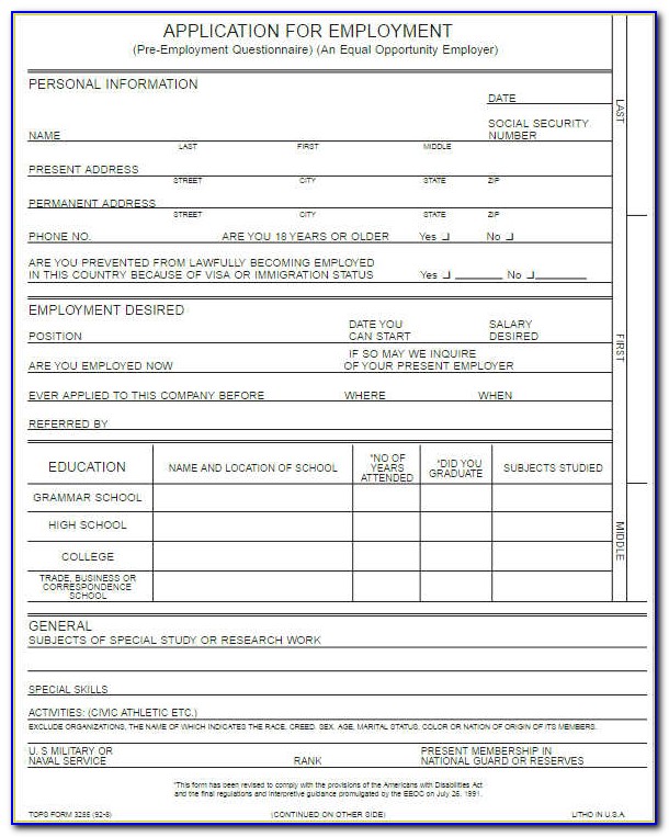 Job Application Form Template Word Uk