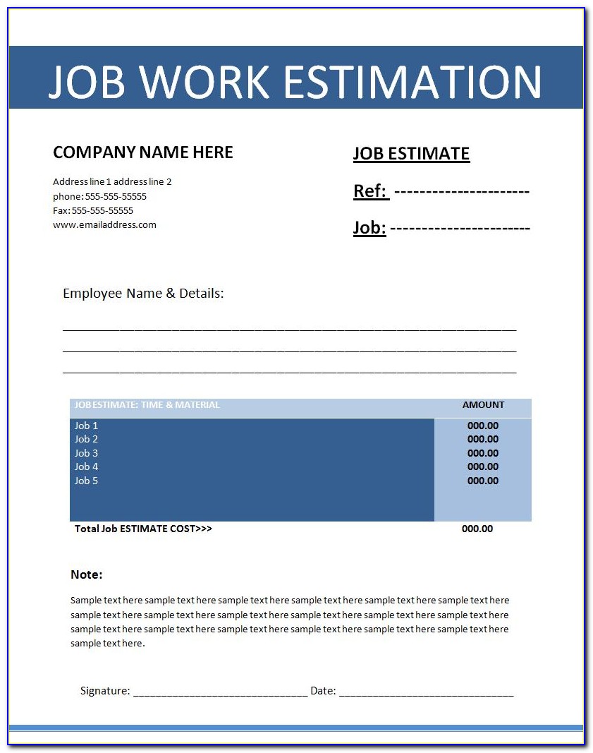 Job Estimate Form Pdf