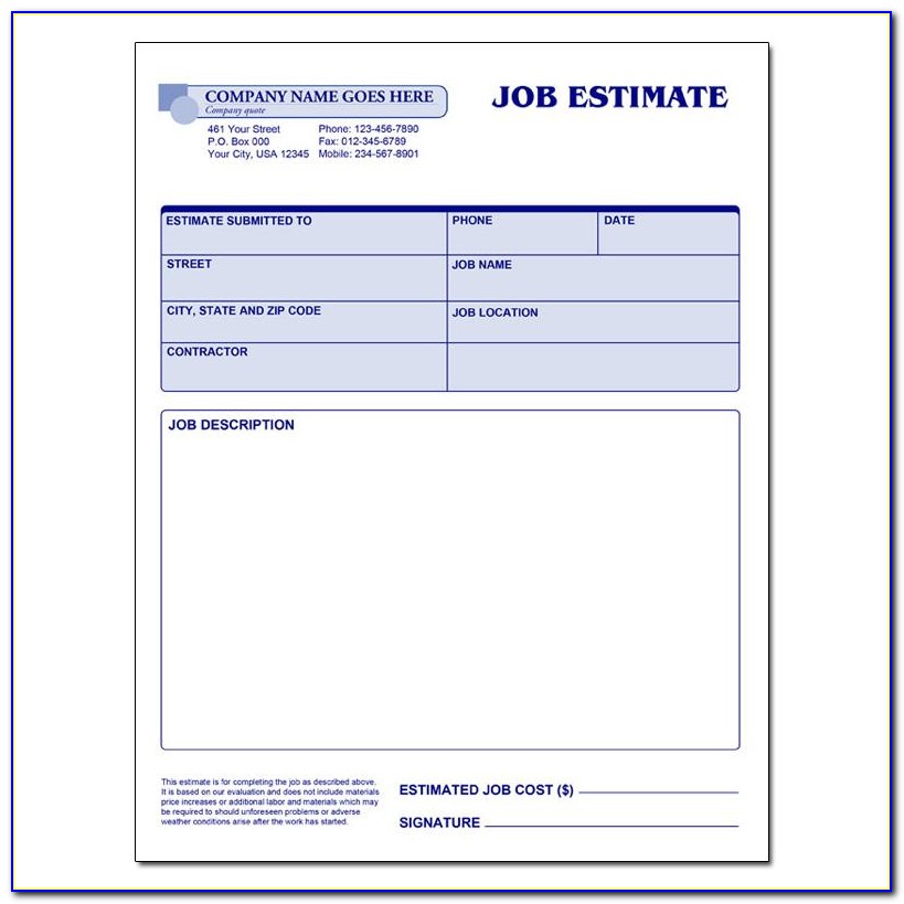 Job Estimate Format
