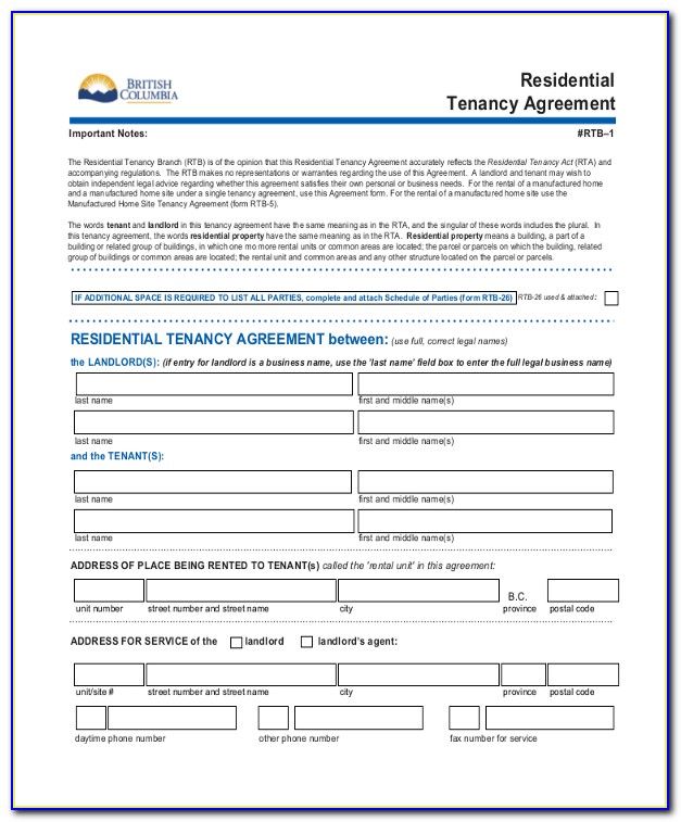 Landlord Tenant Agreement Forms Bc