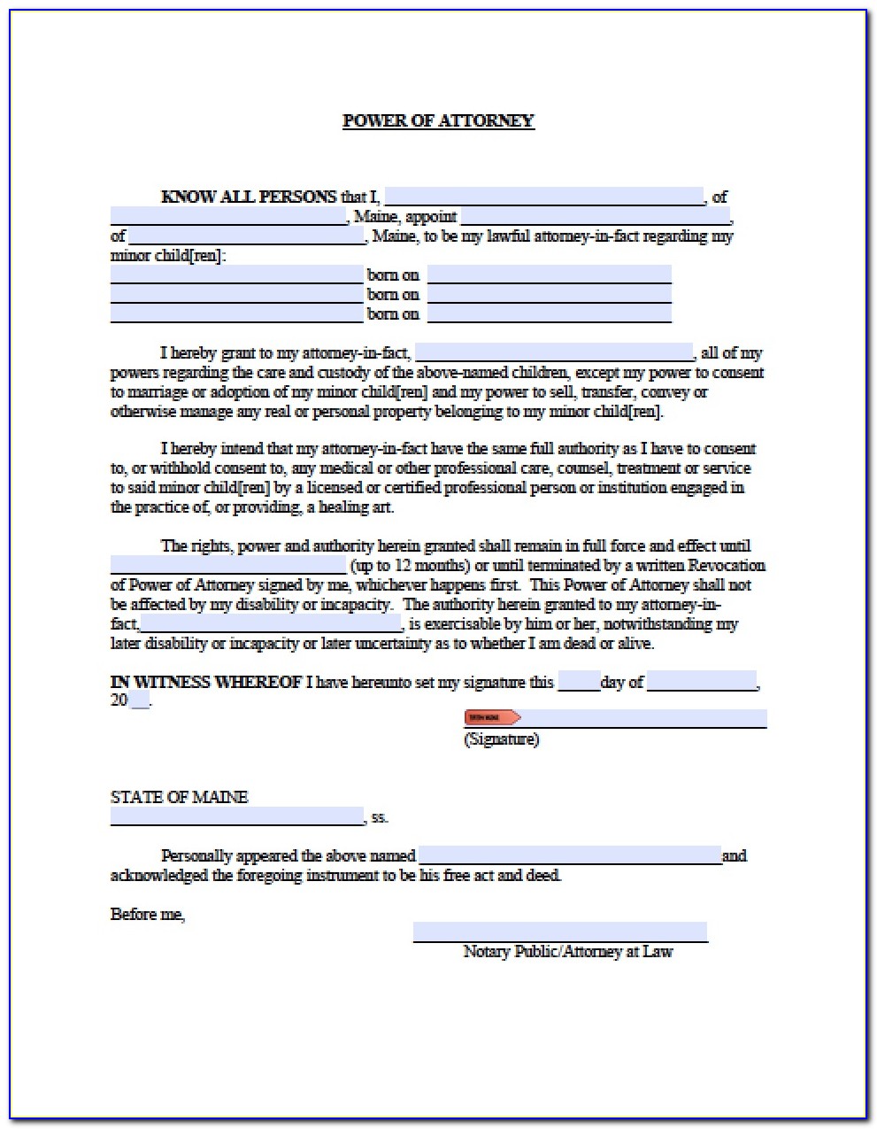Limited Power Of Attorney Form Maine