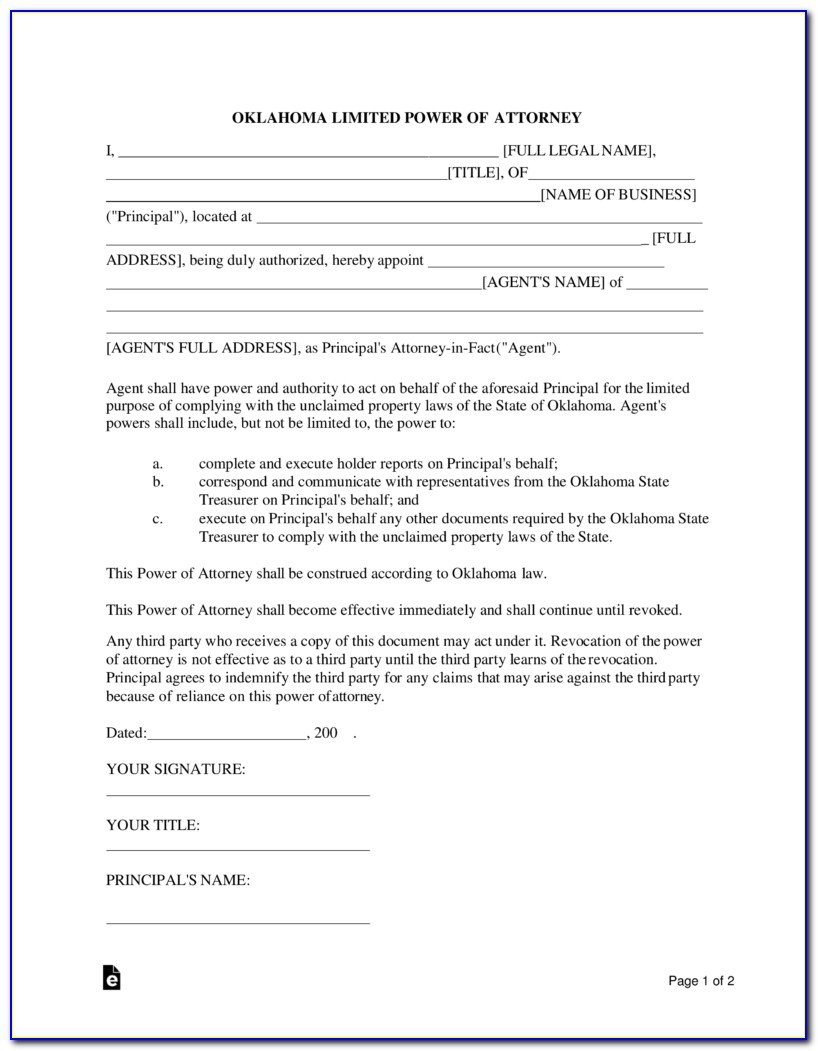 Limited Power Of Attorney Form Oklahoma