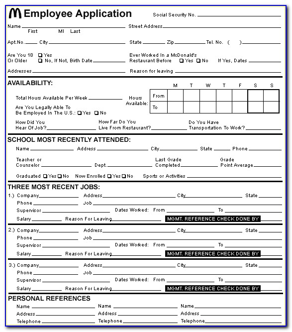 Mcdonalds Careers Application Form