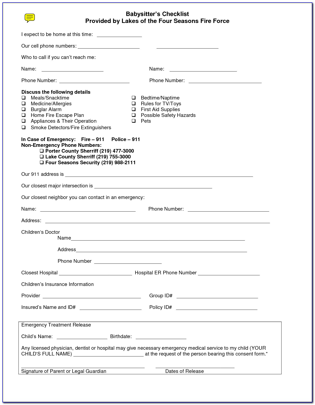 Medical Consent Form For Child While Parents Are Away