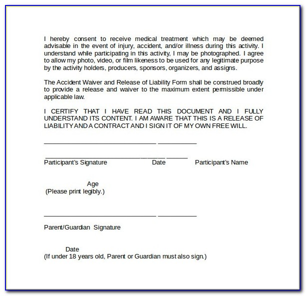 Medical Release Of Liability Form Template