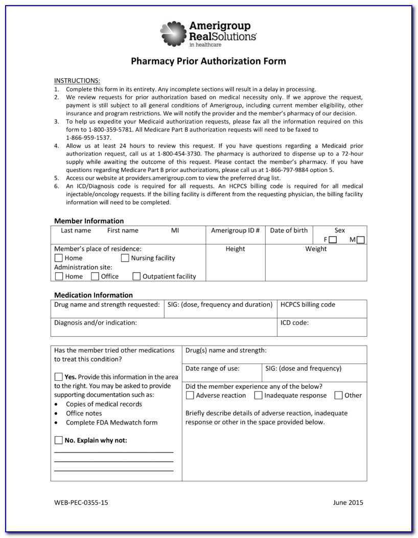 Medicare Part B Prior Authorization Form For Prescriptions