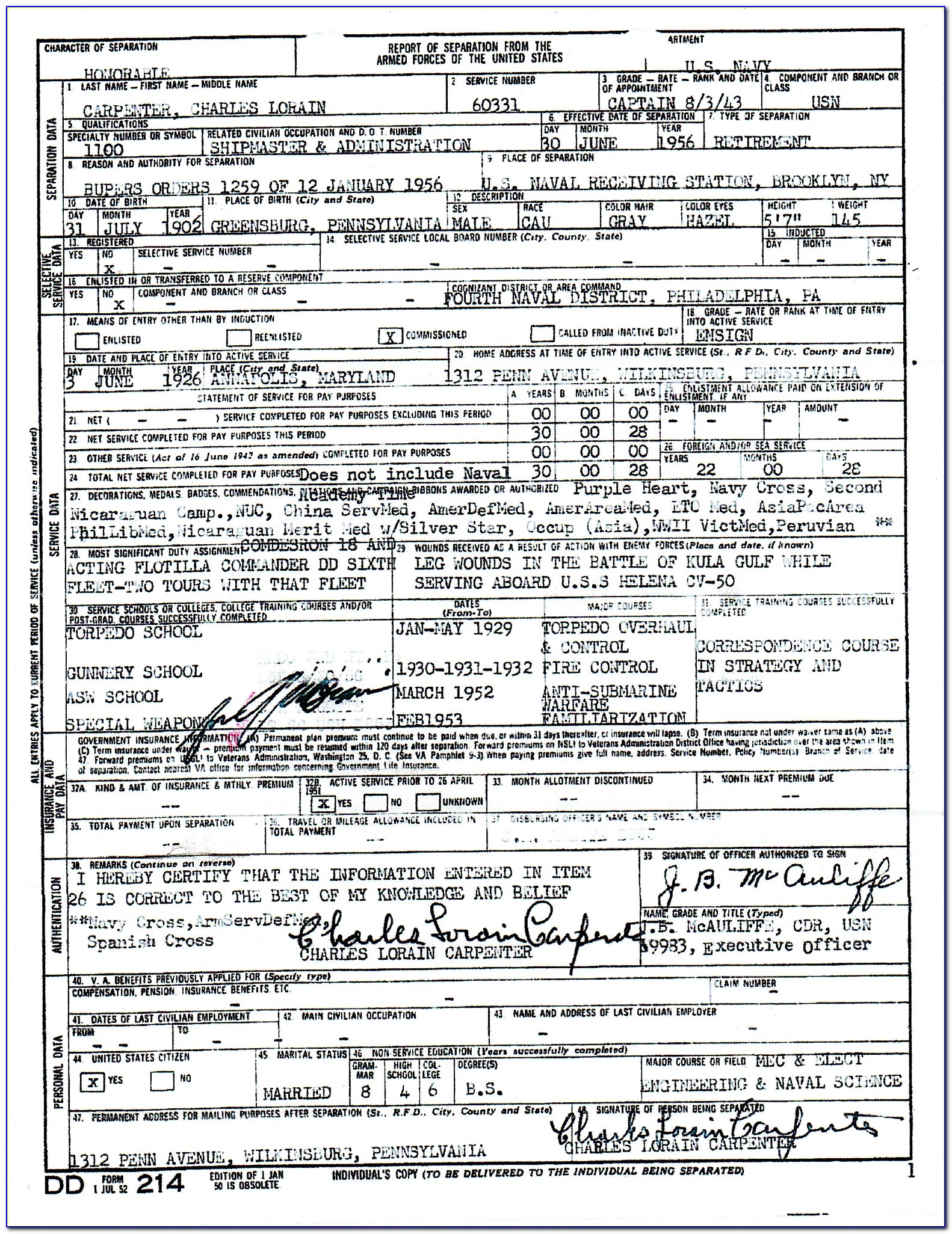 Military Discharge Papers Form Dd214